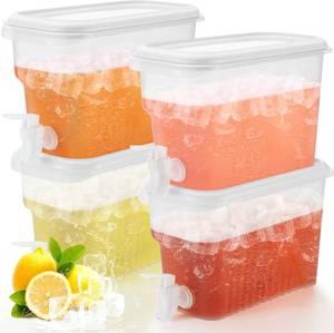 lot 34882 image: Hoolerry 4 Pack Fridge Drink Dispenser with Spigot, 0.8 Gallon (3 Liter)