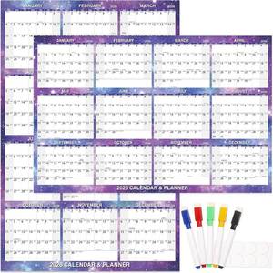 lot 34507 image: Lot of 4 48 x 32 Wall Calendar 2026 - 2026 Dry Erase Calendar for Wall from Jan. 2026 to Dec. 2026, Wet & Dry Erase Large Laminated Annual Yearly Planner with 5 Markers and Round Stickers, Good for School and Office