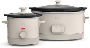 The-Bella 6-Quart Programmable Slow Cooker with Additional 2-Quart Slow Cooker, User-Friendly Design, High and Low Settings, Durable Steel Housing, Dishwasher Safe, Perfect for Main Dishes and Sides