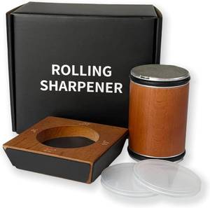 lot 34921 image: Rolling Knife Sharpener Kit (Silver and wood grain 4 angles)