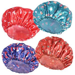 lot 34924 image: Shower Caps for Women, 4 PCS Reusable Waterproof Bath Cap