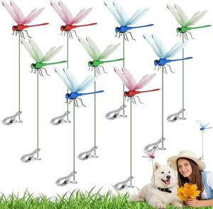 lot 34932 image: 12 Pack Dragonfly Clips,3D Fake Dragonflies, Humming Bird Stakes, Plastics Dragonfly for Garden Stakes Decor Yard Ornaments,Deer and Horse,Fly Scare Devices for Indoor Outdoor