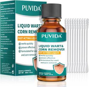lot 34975 image: Liquid Wart & Corn Remover with 17% Salicylic Acid   Fast-Acting Treatment for Common & Plantar Warts on Hands and Feet   Easy Apply Topical Solution, 30 mL