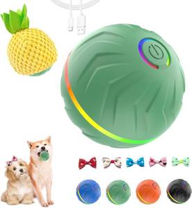 lot 34980 image: Interactive Dog Toys Dog Ball,Anti Boredom Dog Toys,Durable Motion Activated Automatic Rolling Toys for SmallMedium Dogs,Moving Ball for Dogs to Keep Them Busy,Dog Bows,Fruity Plush Covers(Green)