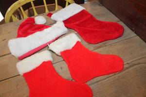 lot 4215 image: Vintage Santa Hat and Stockings