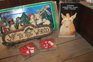 lot 4258 image: IOB Porcelain Angel Tree Topper untested, Coasters & More