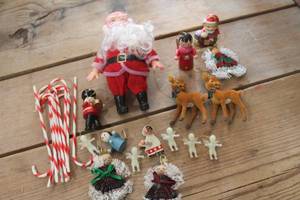lot 4283 image: Vintage Flocked Santa, Ornaments and More