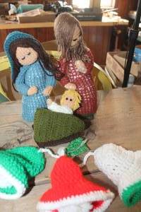 lot 4342 image: Vtg. Crocheted Nativity Set and Bells