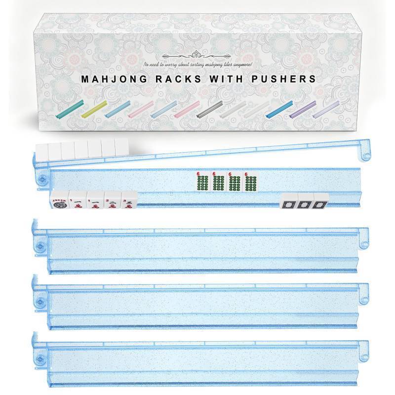 lot 46973 image: Premium Clear Mahjong Racks with Pushers, 4-Pack Non-Slip Acrylic Racks - Retail $26