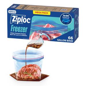 lot 29174 image: Ziploc Gallon Freezer Bags, Food Storage, Stand-Up Bottom, Count Unknown. - Retail $10