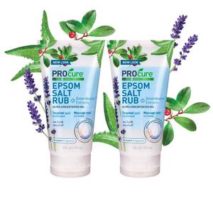 lot 29182 image: PROcure Epsom Salt Rub Gel, 2-Pack - Aloe Vera & Essential Oils for Aches - Retail $16
