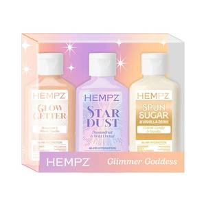 lot 29192 image: Hempz Mini Shimmer Lotion Set, Gold, TSA Approved, Rose, 3 pack, 2.25 oz - Retail $13