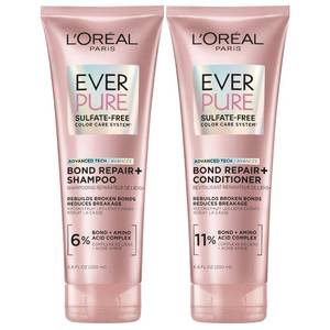 lot 29202 image: LOreal Paris Sulfate Free Bond Repair Shampoo and Conditioner Set with Bond  Amino Acid Complex, Strengthens and Repairs Damaged or Color Treated Hair. - Retail $17