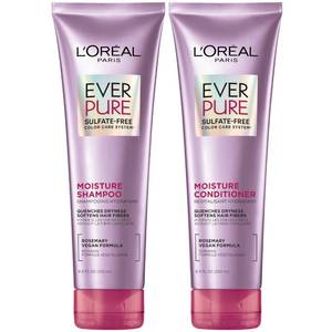 lot 29203 image: LOreal Paris EverPure Moisture Shampoo and Conditioner Set, Sulfate-Free Hair Care for Dry or Color-Treated Hair with Rosemary Botanicals, 17 Fl Oz Set - Retail $18