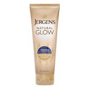lot 29224 image: Jergens Natural Glow Firming Self Tanner Body Lotion, Fair to Medium Skin Tone, Sunless Tanning Moisturizer with Collagen and Elastin. Helps to Visibly Reduce Cellulite, 7.5 Fl Oz - Retail $10