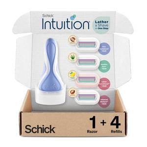 lot 29225 image: Schick Intuition Razors Variety Pack - 1 Razor Handle & 4 Blades Refill  Shaving Kit for Beginners, Gift Set, and Razor Starter Kit - Retail $37