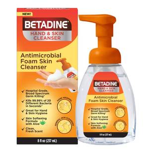 lot 29233 image: Betadine Antiseptic Cleansing Foam Pump, 8oz, Antibacterial Body Wash - Retail $11