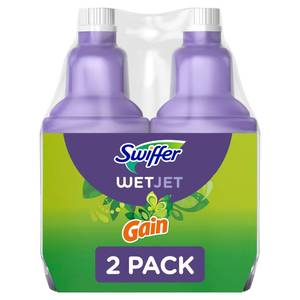 lot 29276 image: Swiffer WetJet Multi-Purpose and Hardwood Liquid Floor Cleaner Solution Refill, with Gain Scent, 42.2 fl oz each, (Pack of 2) - Retail $14