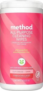 lot 29278 image: method All-Purpose Cleaning Wipes, Pink Grapefruit, 70 Count - Retail $5