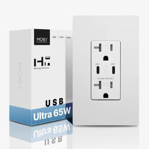lot 658 image: MOES 65W GaN Power Delivery USB C Wall Outlet 20 Amp, Ultra Speed Type C Receptacle, PD USB C Ports, Tamper Resistant, Screwless Wall Plate Included, ETL Listed, Matte White (TK-EWP1652C-WH-2P-MS) - Retail $25