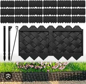 lot 667 image: 20 Pack Garden Edging with Stakes, Flower Bed Edging Borders, 5 X 20ft3D Woven Black Plastic Edging for Landscaping, Garden Edging for Flower Beds, Lawns & Walkways, Weatherproof, Easy Install - Retail $35