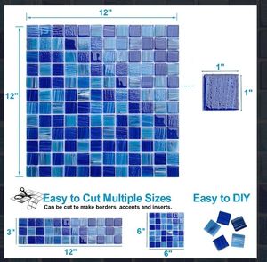 lot 668 image: 12 x 12 Glass Mosaic Tiles Backsplash Pool Tile for Bathroom Border Shower Wall (5 Sq.Ft Cobalt Blue) Five Slabs Total - Retail $0