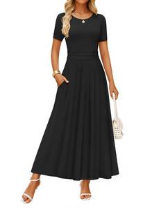 lot 671 image: ZESICA Womens Casual Summer 2026 Short Sleeve Maxi Dress Black M - Retail $50