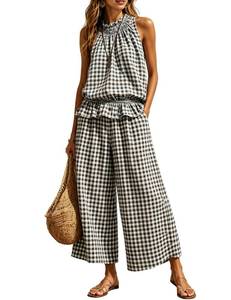 PANTS ONLY, NO TOP Tanming Women's Wide Leg Pants Summer Casual Beach Vacation Sets(Black-S) - Retail: $50