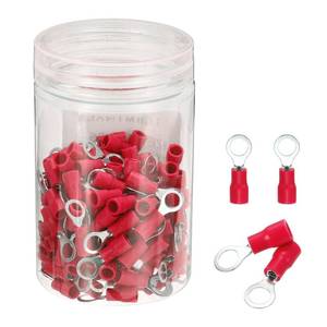 lot 697 image: MECCANIXITY 150Pcs Insulated Ring Terminal RVS1.25-5 Battery Lugs 22-16AWG Electrical Crimp Terminals Eyelet Wire Connectors for Industrial, Electrical Wiring, Red - Retail $10