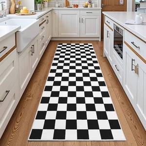 lot 698 image: Terrug Black and White Checkered Area Rug for Kitchen, 2x6 Runner Rugs - Retail $20