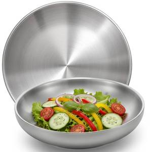 lot 707 image: WUWEOT 1 Pack Double Layered 304 Stainless Steel Dinner Plate, 8.7x 2 Metal Round Salad Bowl, Frosted Dessert Plate with Non-slip Base for Homr Kichten, Camping, Picnic, Snack and BBQ - Retail $20