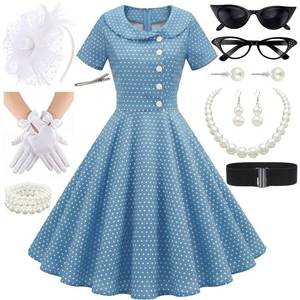 lot 712 image: 1950s Polka Dot Dresses for Women Tea Party Outfit with 50s Accessories 2XL - Retail $43
