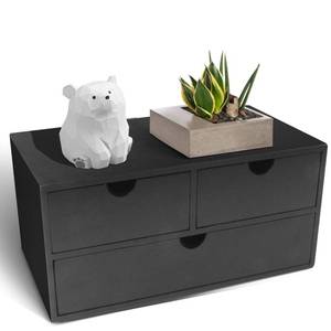 lot 714 image: DAMAGE SEE PHOTOS Bamboo Desk Organizer with 3 Drawers, Countertop Organizer with Drawers Makeup Storage Drawer 3 Drawer Tabletop Storage Organization Box Home Office Workspace��Black�� - Retail $43