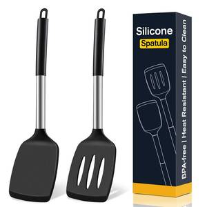 lot 718 image: 2 Pack Silicone Spatula Set, Solid & Slotted Turner for Non-Stick Pans - Retail $10