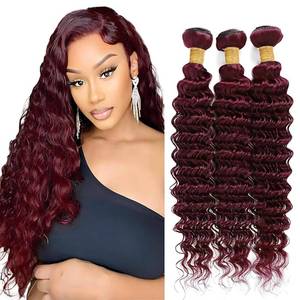 lot 720 image: Seeuiegam 99J Deep Wave Human Hair Bundles 16 18 20 Inch Unprocessed Brazilian Virgin Burgundy Deep Wave 3 Bundles Human Hair - Retail $16,856