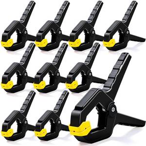 lot 732 image: 10 Pack Spring Clamps, Heavy Duty Plastic Woodworking Clamps & Multi-Use Hanging Clips for Balloon Arch Clips, Tarp Clips & Backdrop Holder, Durable Hand Tool Kit - Retail $8