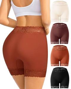 lot 740 image: jujucute Seamless Slip Shorts for Under Dresses Anti-Chafing Shorts Stretch No Show High Waisted Lace Boyshorts Underwear XL - Retail $20