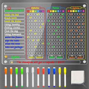 lot 741 image: PigPotParty Acrylic Magnetic Chore Chart for Multiple Kids, Large 16x12 in - Retail $24