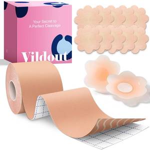 lot 747 image: Vildout Boob Tape Kit - Boobtape for Breast Lift with Petals and Covers, Breathable Sticky Adhesive Bra Tape, Push Up Boobytape for Large Breasts A-G Cup Beige - Retail $10