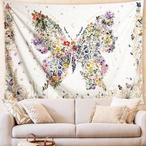 lot 752 image: Damanse Floral Tapestry Wall Hanging Cute,Boho Wall Tapestry for Bedroom Aesthetic,Mandala Living Room Decor for Teen Girls (White, 59.1L x 49.2W) - Retail $14