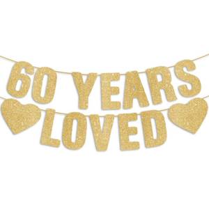 lot 761 image: Pre-Strung 60th Birthday Banner - Gold Glitter, Happy 60th Birthday Party Decorations for Women & Men, Funny 60 Year Old Anniversary Decor Bday Sign Gifts - Retail $8