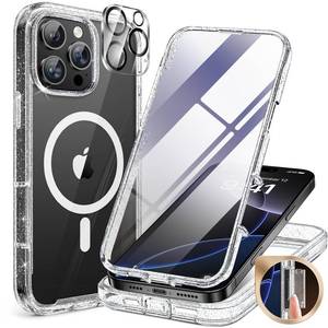 lot 767 image: Miracase for iPhone 16 Pro Max Case 6.9, Bubble Free Full-Body Bumper Phone case with Built-in Full Glass Screen &Lens Protector,Compatible with MagSafe,Drop Proof 16 Pro Max Cover,Clear Glitter - Retail $26