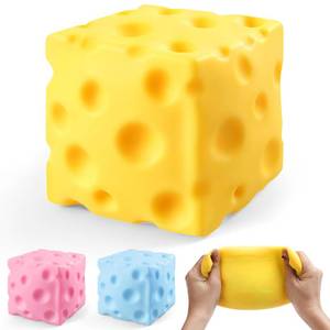 lot 772 image: Big Cheese Squishy, Cube Squishies, Large Cheese Block Squeeze Toys, Stress Ball Fidget Sensory Squeezy Toys for Adults Stress Relief (Yellow, 3.4 in) - Retail $14