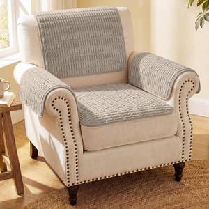 lot 776 image: CrystalSylara Set of 4 Couch Arm Covers, Corduroy Sofa Arm Covers 20 x 24 Inch and 26 x 26 Inch, Non Slip Armrest Protectors for Couch, Recliner, Armchair, Loveseat, Furniture Protector (Brown) - Retail $25