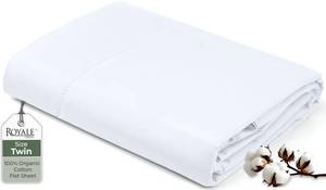 lot 787 image: Royale Linens 100% Organic Cotton Twin Flat Sheet Only - Super Soft - Percale Top Sheets - Twin Flat Sheet Sold Separately - Breathable, Cool & Crisp White Sheets Only (66 x 96, White) - Retail $16