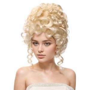 lot 788 image: CAMDOM Victorian Vintage Curly Beehive Wig Platinum Blonde Colonial Queen Halloween Cosplay Costume Wig for Women - Retail $27
