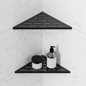 lot 790 image: MIWSDCX Corner Shower Shelf, 10 Inch Black 304 Stainless Steel Recessed Installation with Grout, No Drilling Required Tile Shower Shelf for Tiled Wall (2-Pack) - Retail $20