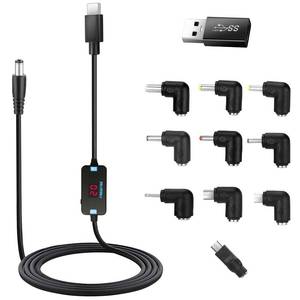 lot 792 image: FARSENSE USB C to DC Adapter,Barrel PD Trigger Cable(3.3ft) with 10 Connector Tips,USB to DC Power Cable can Switch Voltage by Pressing The Key,Support LED Display Voltage - Retail $13