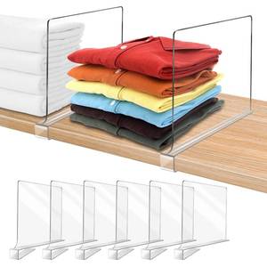 lot 796 image: Acrylic Shelf Dividers for Closet Organization 6PCS Closet Shelf Divider Closet Dividers for Shelves Shelf Organizer for Closet Shelf Organizer For Wood Closet Separator Clear - Retail $20