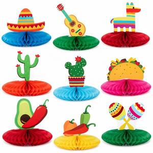 lot 798 image: WILLBOND 9 Pcs Mexican Fiesta Party Table Honeycomb Centerpiece Decoration - Retail $7